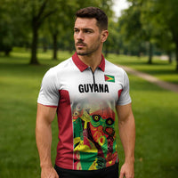 Custom Guyana Football Zipper Polo Shirt Golden Jaguars Spirit - White - Wonder Print Shop