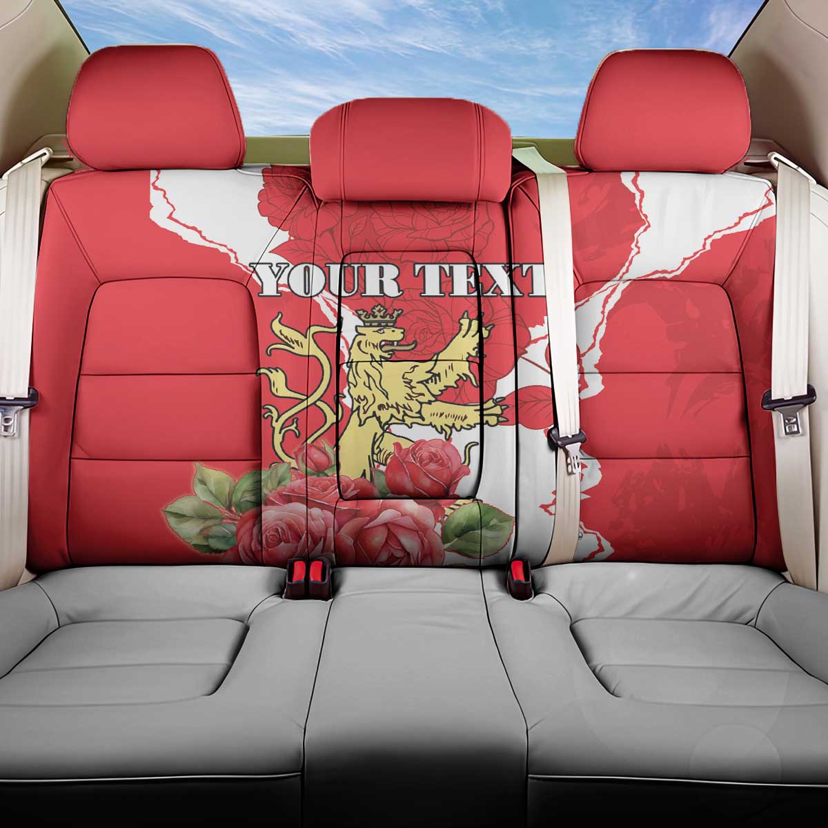 Personalized Luxembourg Goldcrest Regulus Back Car Seat Cover Red Roses - Wonder Print Shop