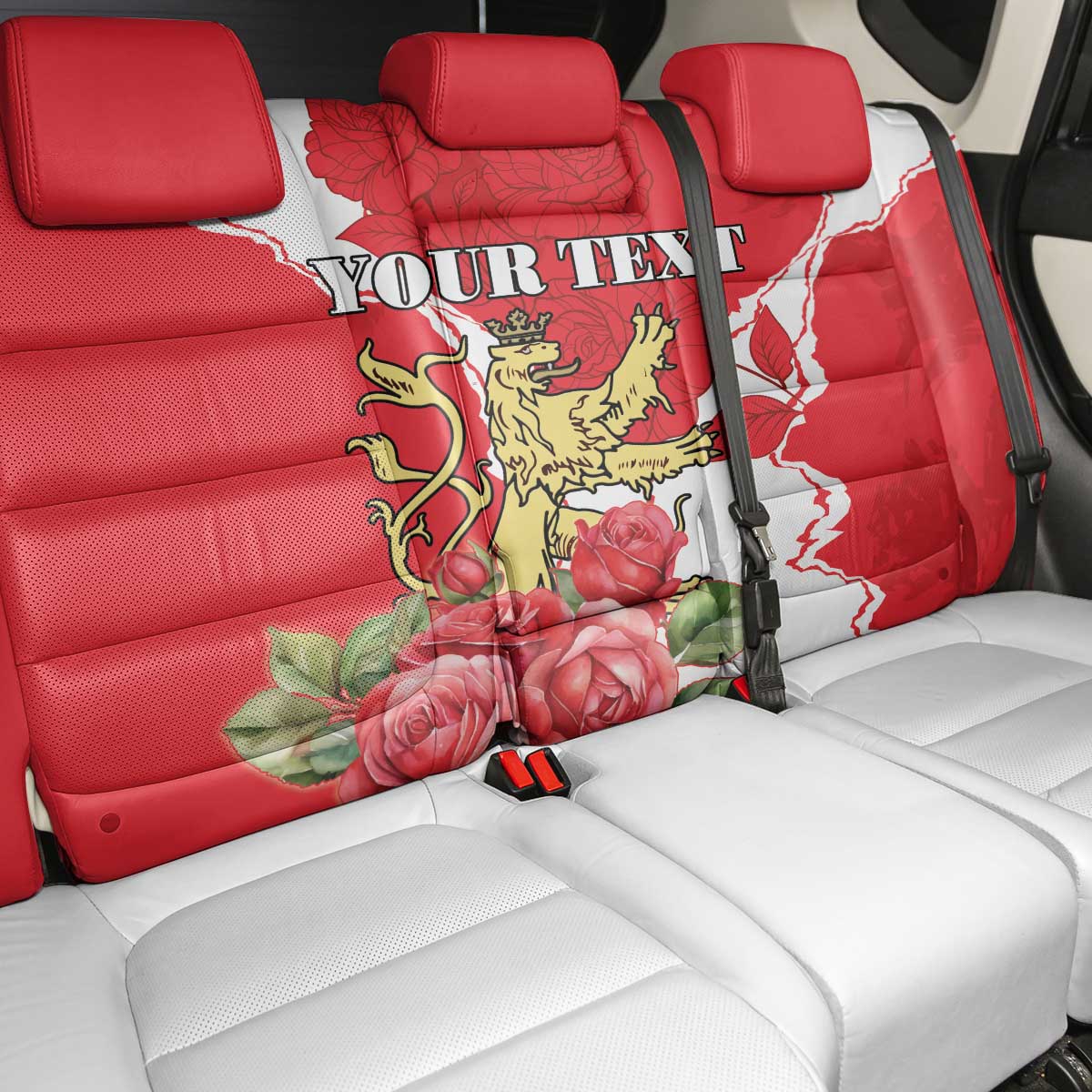 Personalized Luxembourg Goldcrest Regulus Back Car Seat Cover Red Roses - Wonder Print Shop