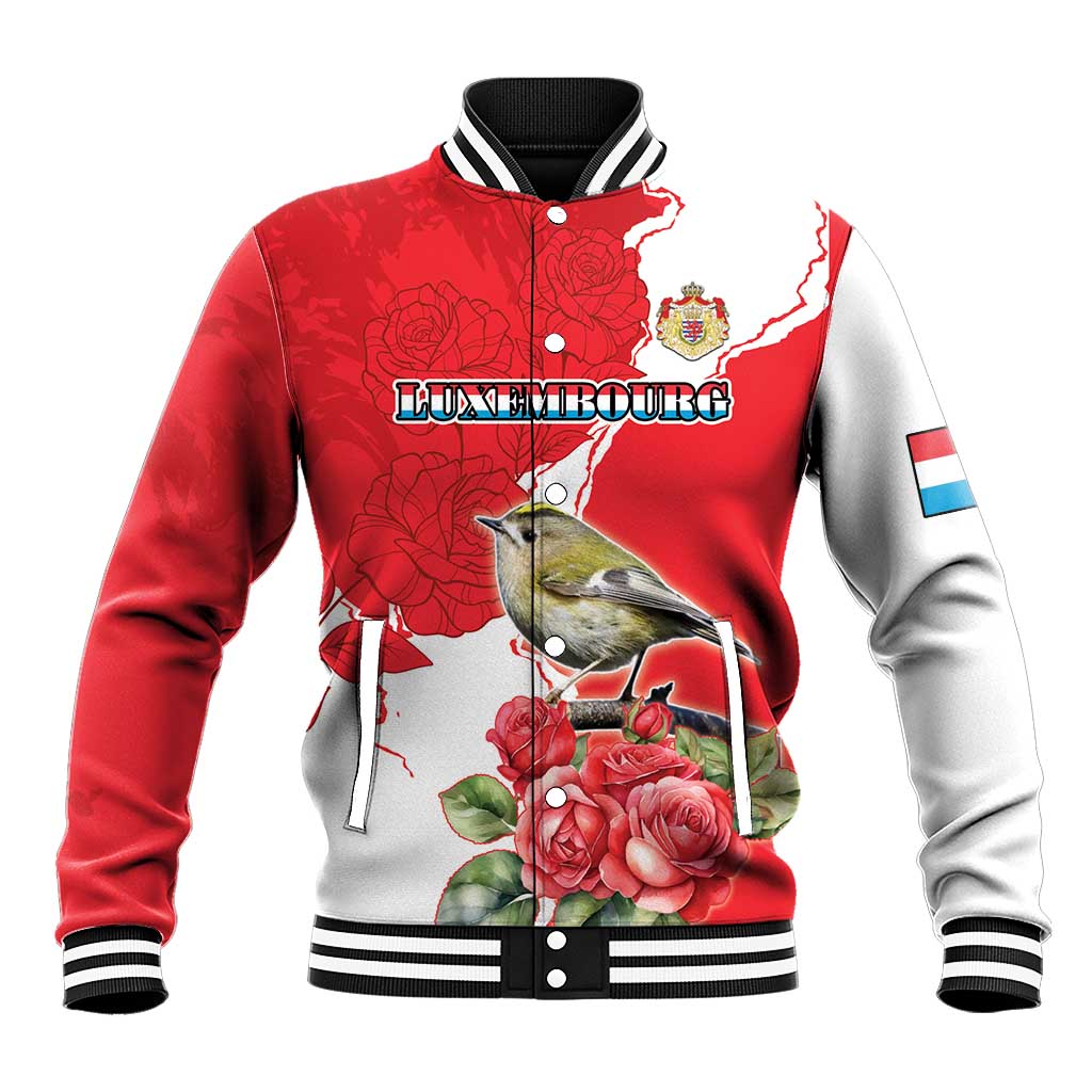 Personalized Luxembourg Goldcrest Regulus Baseball Jacket Red Roses - Wonder Print Shop