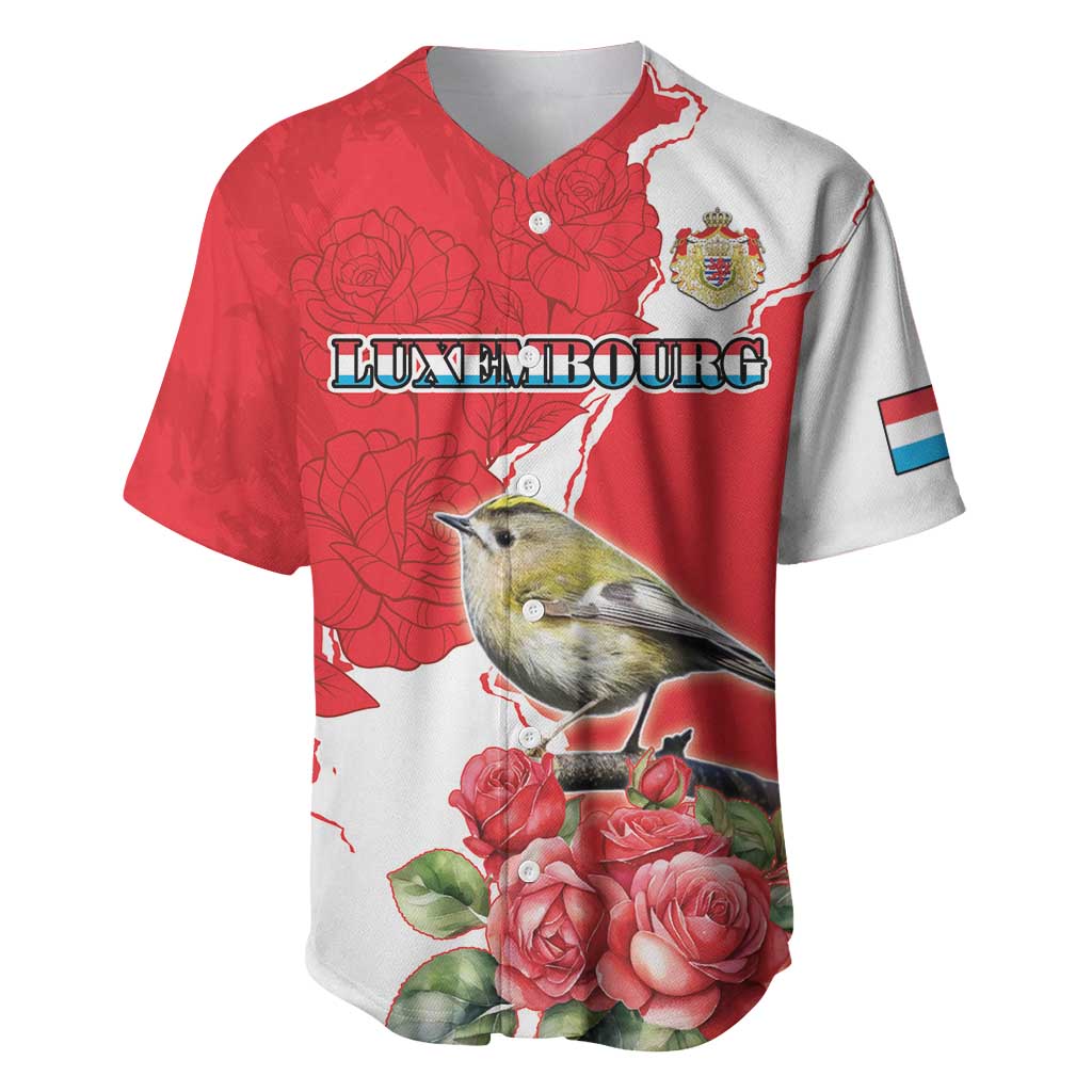 Personalized Luxembourg Goldcrest Regulus Baseball Jersey Red Roses - Wonder Print Shop