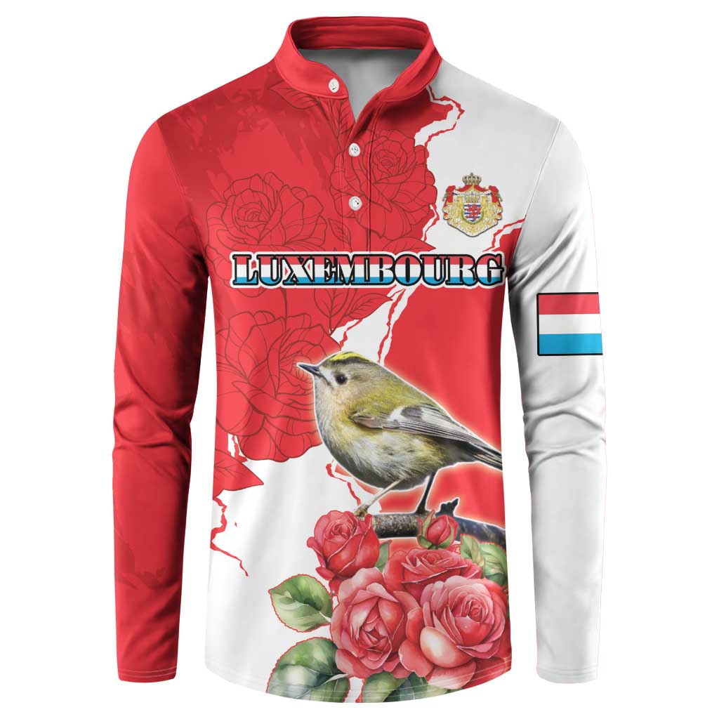 Personalized Luxembourg Goldcrest Regulus Button Sweatshirt Red Roses - Wonder Print Shop