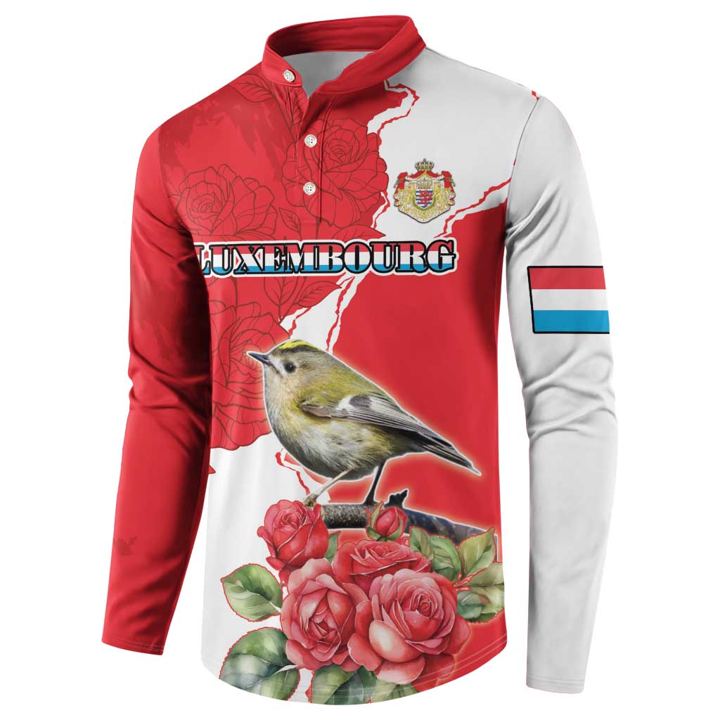 Personalized Luxembourg Goldcrest Regulus Button Sweatshirt Red Roses - Wonder Print Shop
