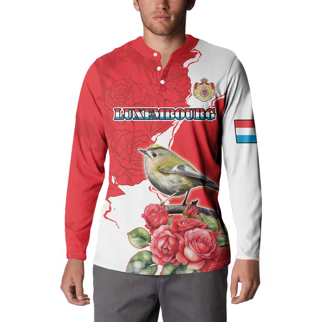 Personalized Luxembourg Goldcrest Regulus Button Sweatshirt Red Roses - Wonder Print Shop
