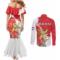 Personalized Luxembourg Goldcrest Regulus Couples Matching Mermaid Dress and Long Sleeve Button Shirt Red Roses