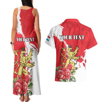 Personalized Luxembourg Goldcrest Regulus Couples Matching Tank Maxi Dress and Hawaiian Shirt Red Roses - Wonder Print Shop