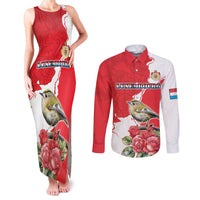 Personalized Luxembourg Goldcrest Regulus Couples Matching Tank Maxi Dress and Long Sleeve Button Shirt Red Roses - Wonder Print Shop