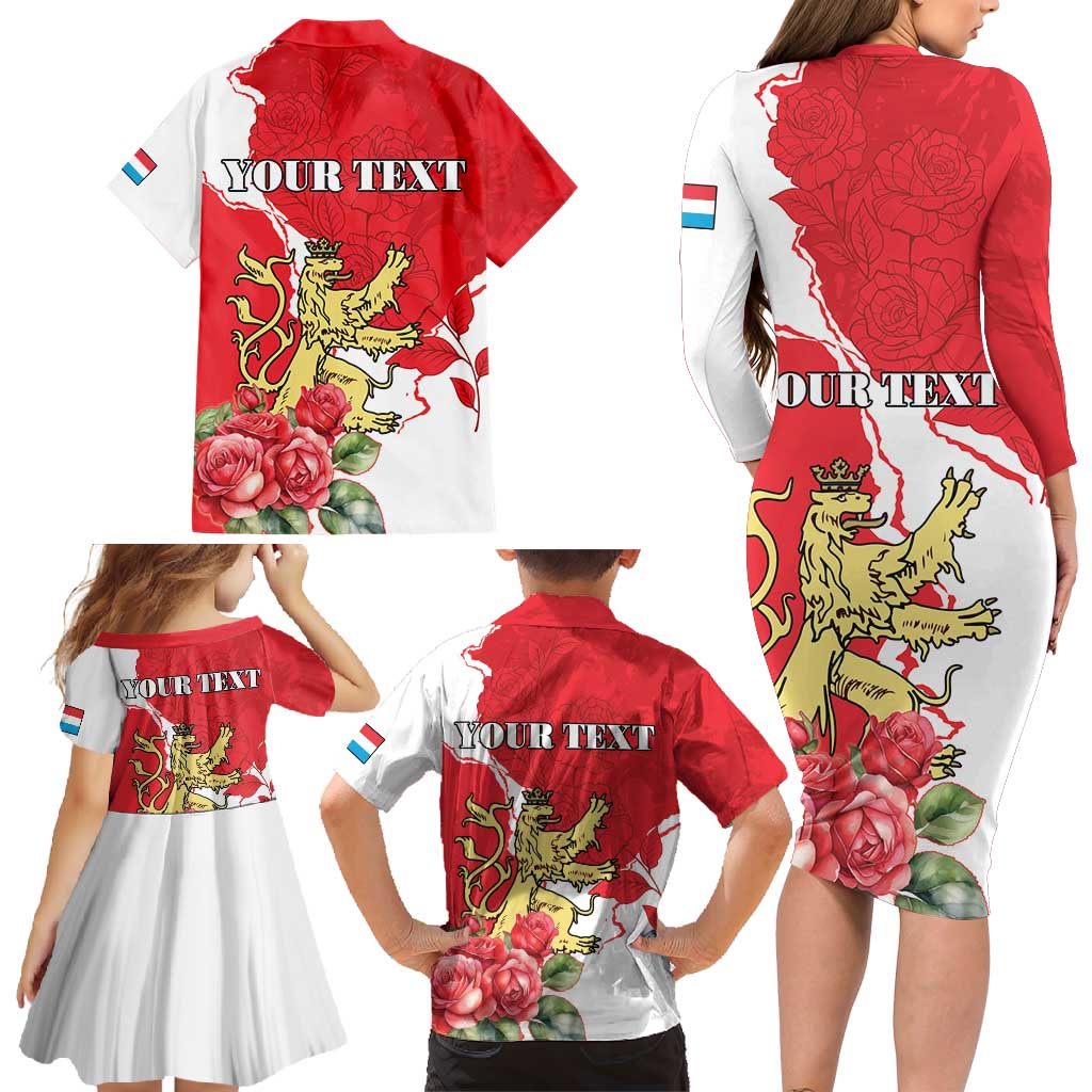 Personalized Luxembourg Goldcrest Regulus Family Matching Long Sleeve Bodycon Dress and Hawaiian Shirt Red Roses - Wonder Print Shop