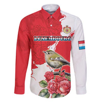 Personalized Luxembourg Goldcrest Regulus Family Matching Long Sleeve Bodycon Dress and Hawaiian Shirt Red Roses - Wonder Print Shop