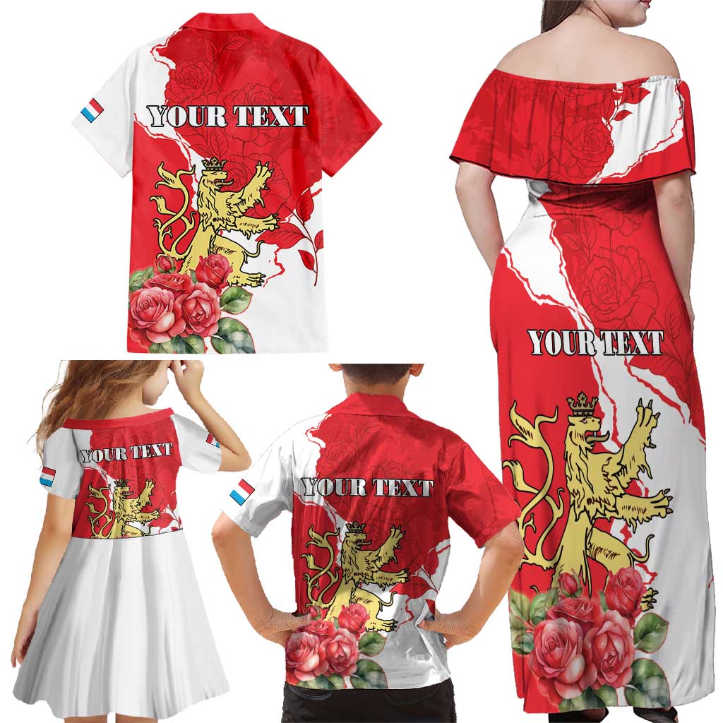 Personalized Luxembourg Goldcrest Regulus Family Matching Off Shoulder Maxi Dress and Hawaiian Shirt Red Roses - Wonder Print Shop