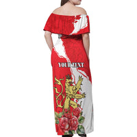 Personalized Luxembourg Goldcrest Regulus Family Matching Off Shoulder Maxi Dress and Hawaiian Shirt Red Roses - Wonder Print Shop