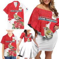Personalized Luxembourg Goldcrest Regulus Family Matching Off Shoulder Short Dress and Hawaiian Shirt Red Roses - Wonder Print Shop