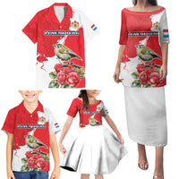 Personalized Luxembourg Goldcrest Regulus Family Matching Puletasi and Hawaiian Shirt Red Roses - Wonder Print Shop