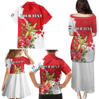 Personalized Luxembourg Goldcrest Regulus Family Matching Puletasi and Hawaiian Shirt Red Roses - Wonder Print Shop