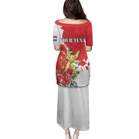 Personalized Luxembourg Goldcrest Regulus Family Matching Puletasi and Hawaiian Shirt Red Roses - Wonder Print Shop