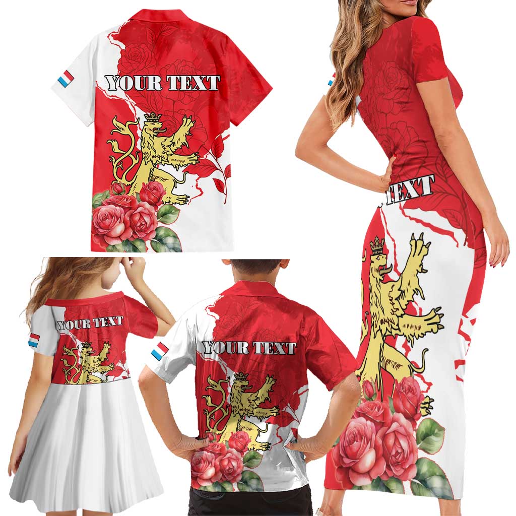 Personalized Luxembourg Goldcrest Regulus Family Matching Short Sleeve Bodycon Dress and Hawaiian Shirt Red Roses - Wonder Print Shop