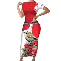Personalized Luxembourg Goldcrest Regulus Family Matching Short Sleeve Bodycon Dress and Hawaiian Shirt Red Roses - Wonder Print Shop