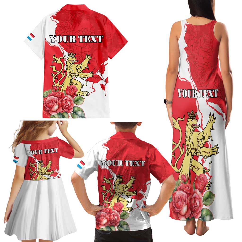 Personalized Luxembourg Goldcrest Regulus Family Matching Tank Maxi Dress and Hawaiian Shirt Red Roses - Wonder Print Shop