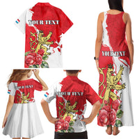 Personalized Luxembourg Goldcrest Regulus Family Matching Tank Maxi Dress and Hawaiian Shirt Red Roses - Wonder Print Shop