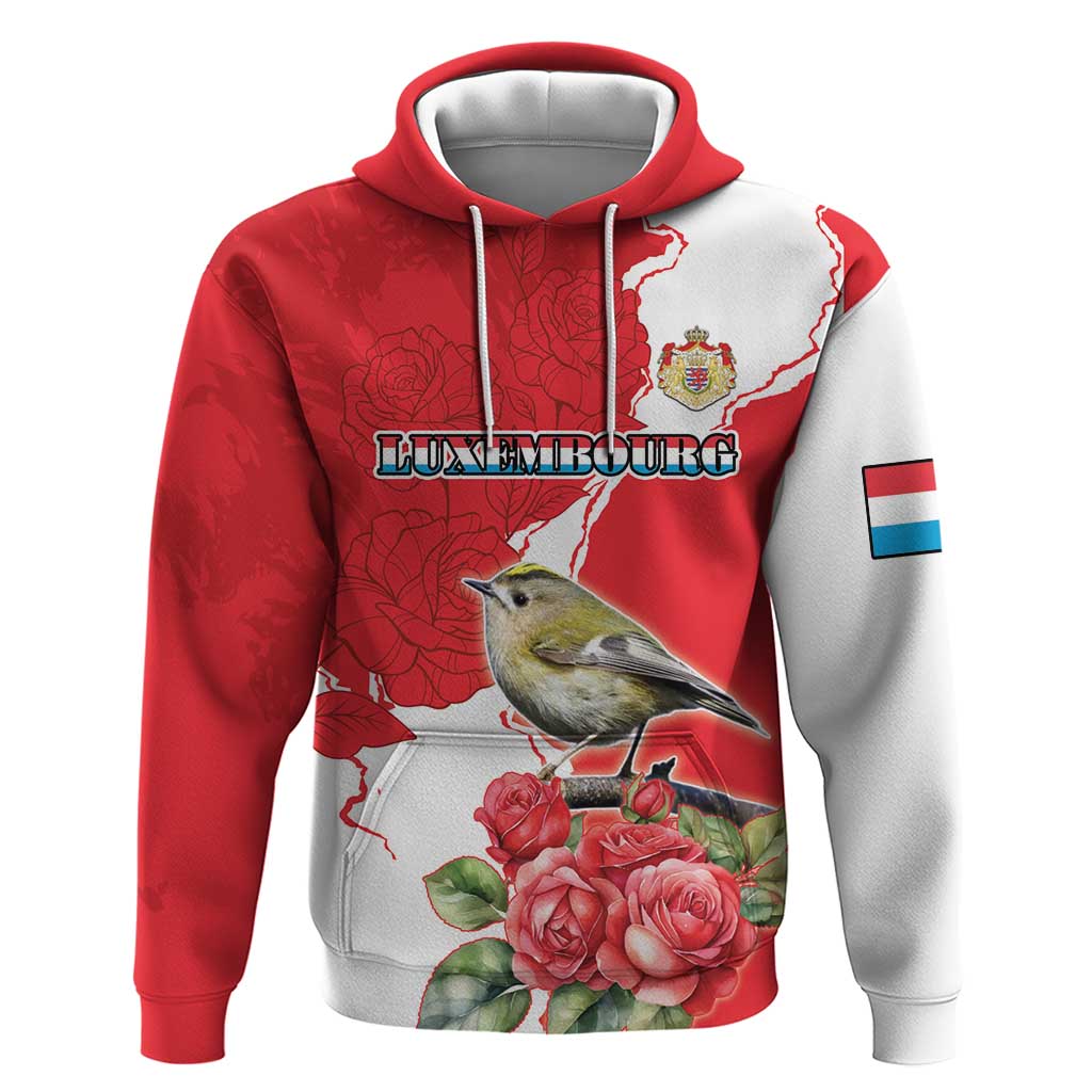Personalized Luxembourg Goldcrest Regulus Hoodie Red Roses - Wonder Print Shop