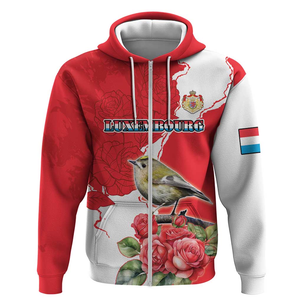 Personalized Luxembourg Goldcrest Regulus Hoodie Red Roses - Wonder Print Shop