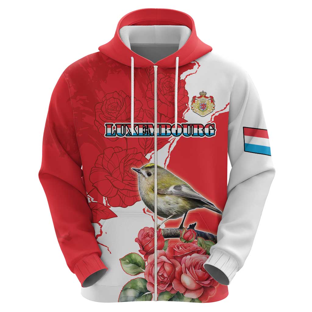 Personalized Luxembourg Goldcrest Regulus Hoodie Red Roses - Wonder Print Shop