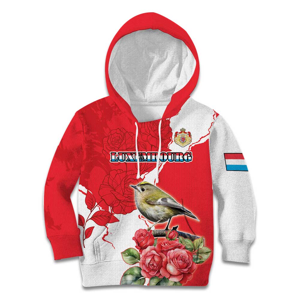 Personalized Luxembourg Goldcrest Regulus Kid Hoodie Red Roses - Wonder Print Shop