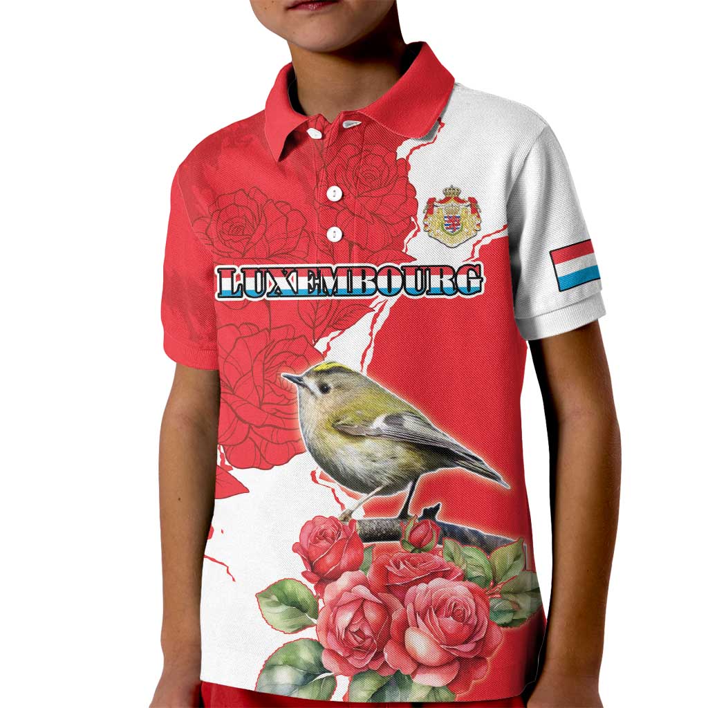 Personalized Luxembourg Goldcrest Regulus Kid Polo Shirt Red Roses - Wonder Print Shop