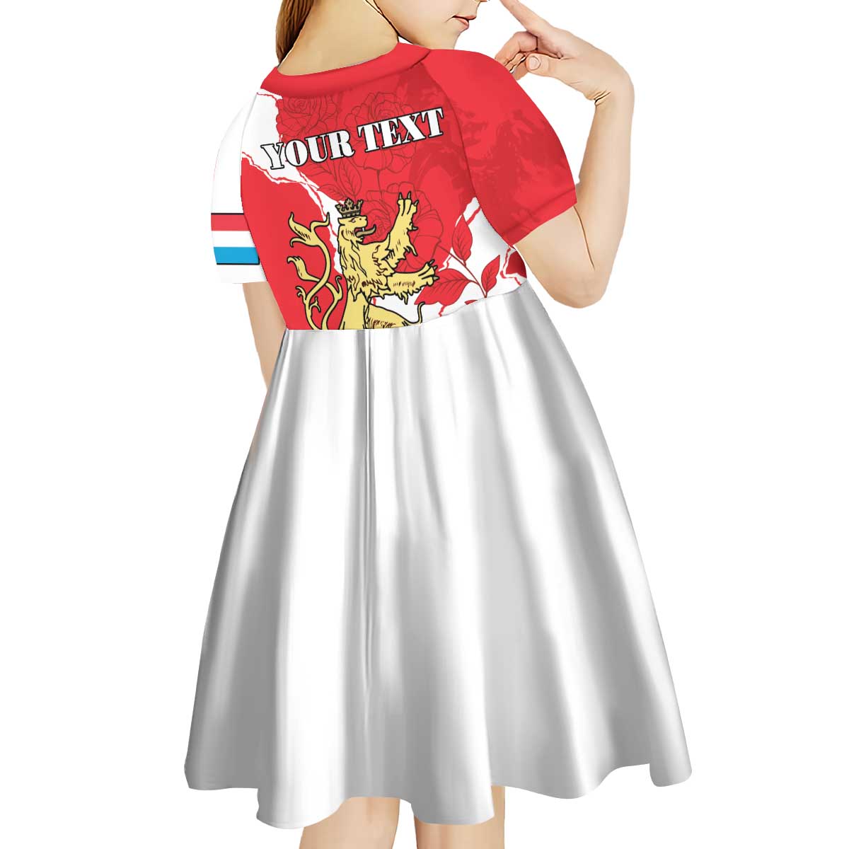 Personalized Luxembourg Goldcrest Regulus Kid Short Sleeve Dress Red Roses - Wonder Print Shop