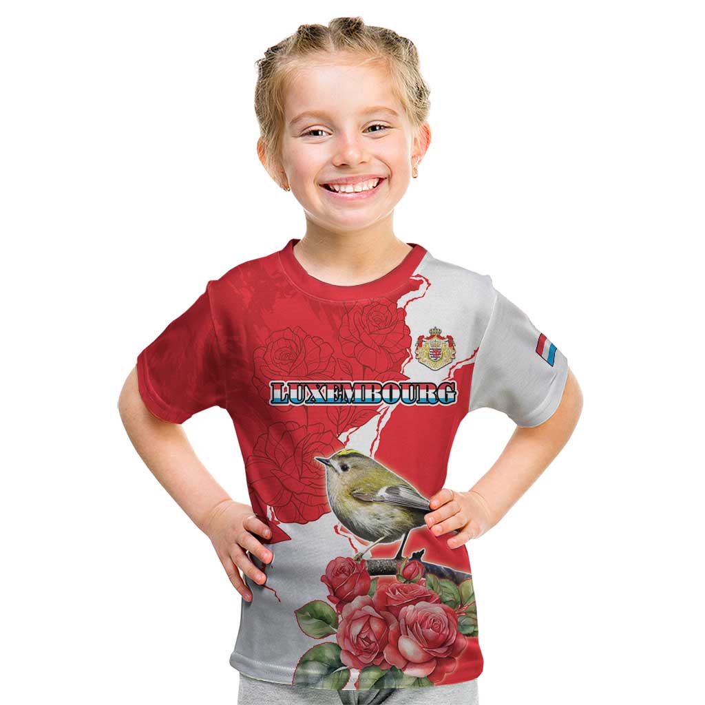 Personalized Luxembourg Goldcrest Regulus Kid T Shirt Red Roses - Wonder Print Shop