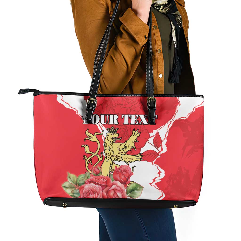 Personalized Luxembourg Goldcrest Regulus Leather Tote Bag Red Roses - Wonder Print Shop