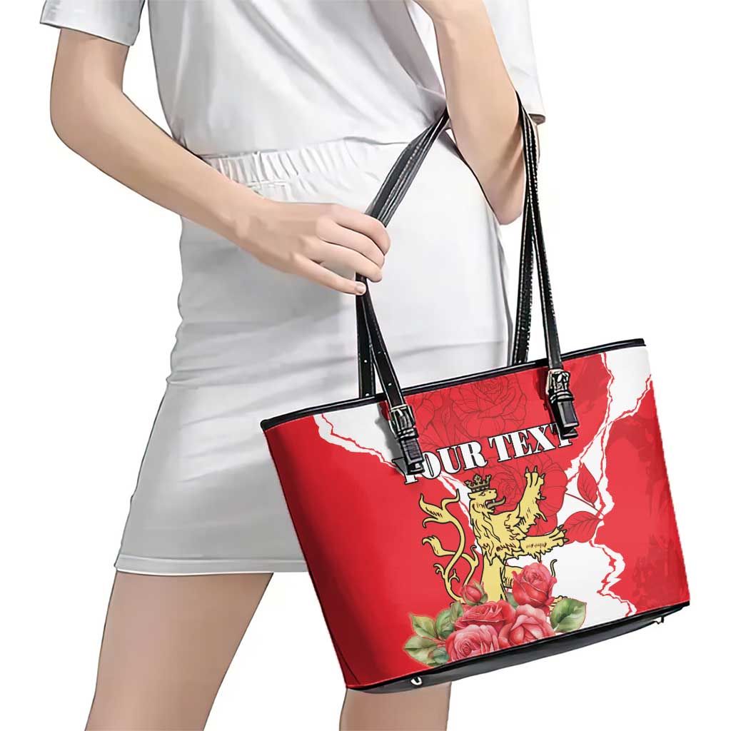 Personalized Luxembourg Goldcrest Regulus Leather Tote Bag Red Roses - Wonder Print Shop