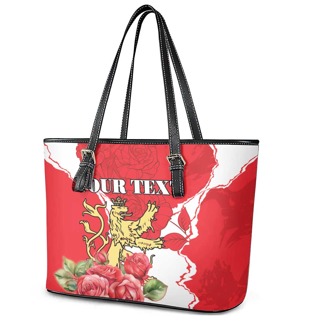 Personalized Luxembourg Goldcrest Regulus Leather Tote Bag Red Roses - Wonder Print Shop