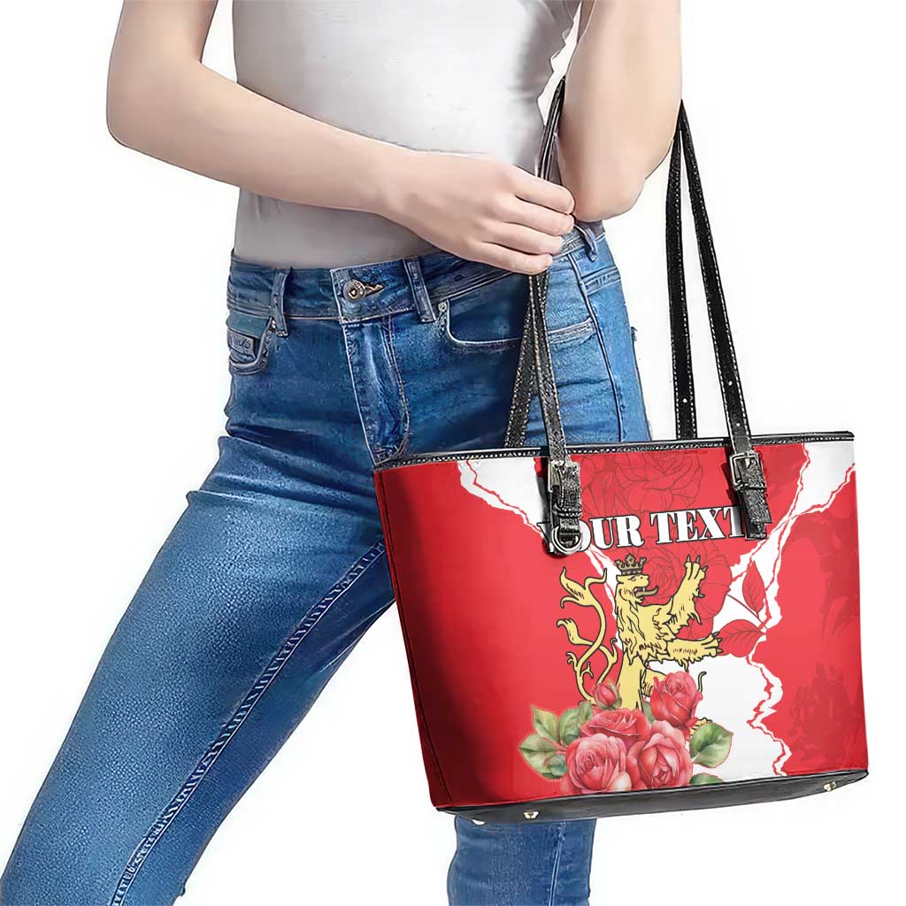 Personalized Luxembourg Goldcrest Regulus Leather Tote Bag Red Roses - Wonder Print Shop