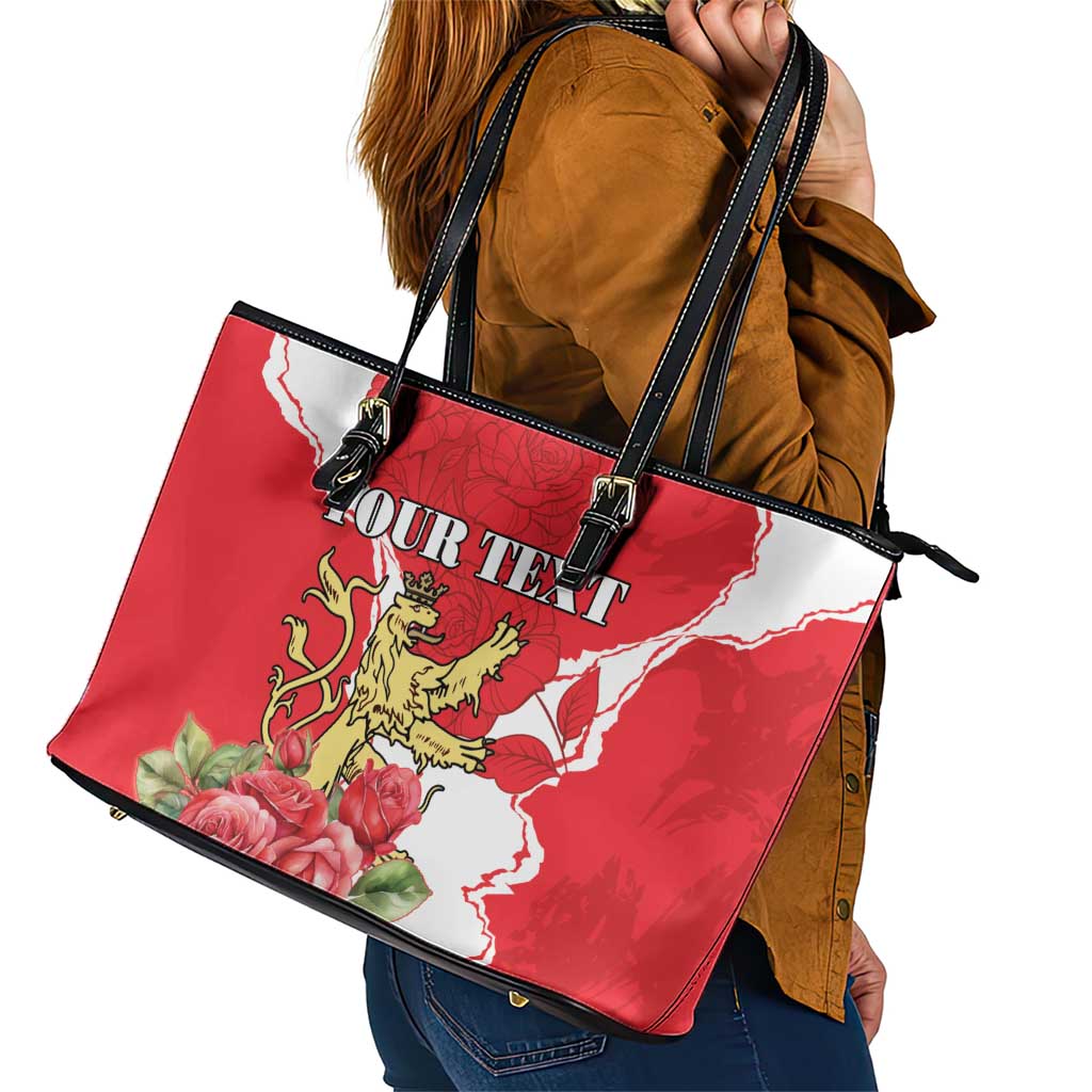 Personalized Luxembourg Goldcrest Regulus Leather Tote Bag Red Roses - Wonder Print Shop