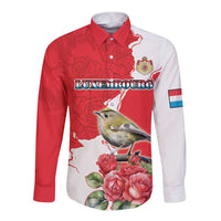 Personalized Luxembourg Goldcrest Regulus Long Sleeve Button Shirt Red Roses - Wonder Print Shop