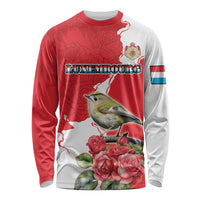 Personalized Luxembourg Goldcrest Regulus Long Sleeve Shirt Red Roses - Wonder Print Shop