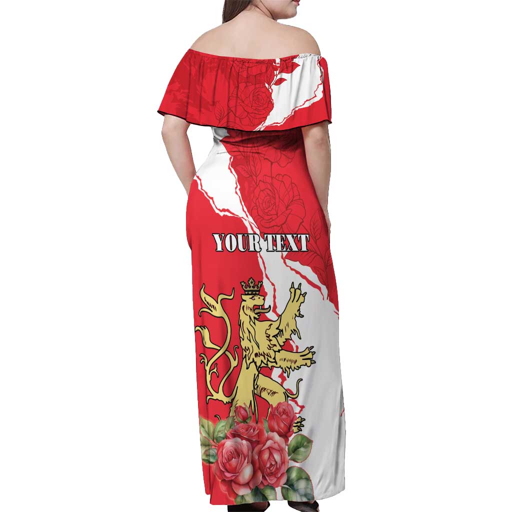 Personalized Luxembourg Goldcrest Regulus Off Shoulder Maxi Dress Red Roses - Wonder Print Shop