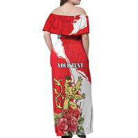 Personalized Luxembourg Goldcrest Regulus Off Shoulder Maxi Dress Red Roses - Wonder Print Shop