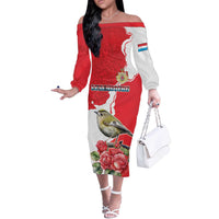 Personalized Luxembourg Goldcrest Regulus Off The Shoulder Long Sleeve Dress Red Roses - Wonder Print Shop