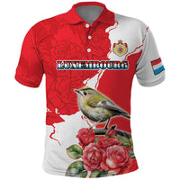 Personalized Luxembourg Goldcrest Regulus Polo Shirt Red Roses - Wonder Print Shop
