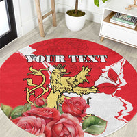 Personalized Luxembourg Goldcrest Regulus Round Carpet Red Roses