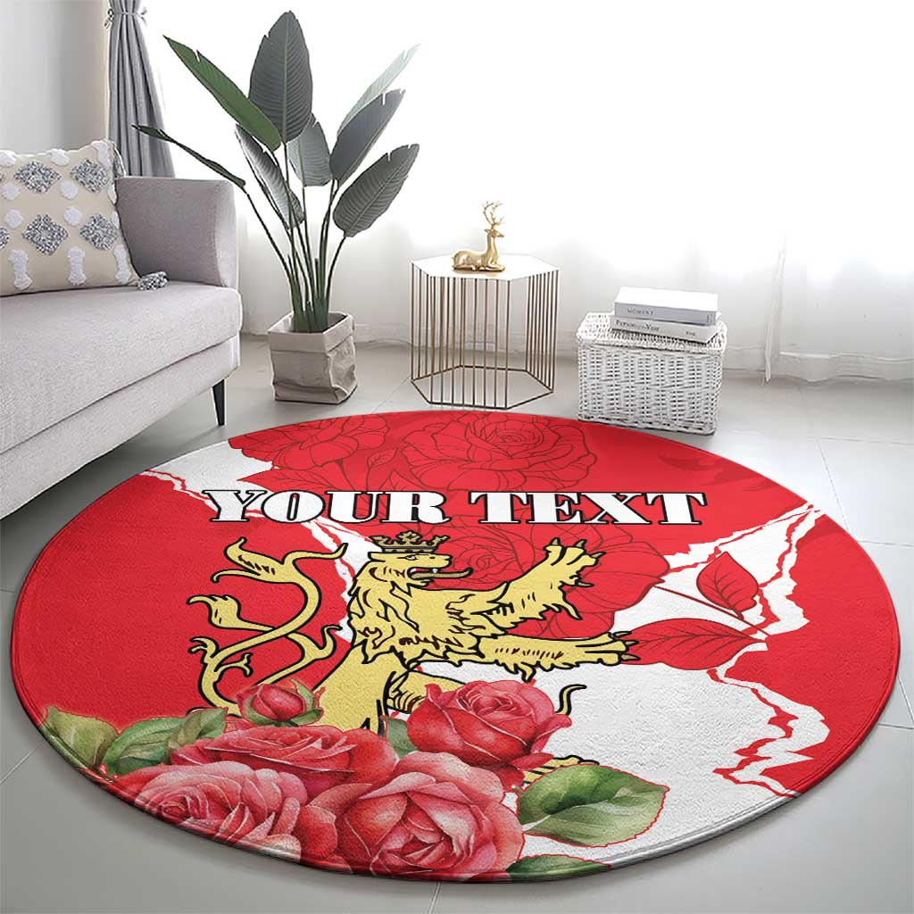 Personalized Luxembourg Goldcrest Regulus Round Carpet Red Roses