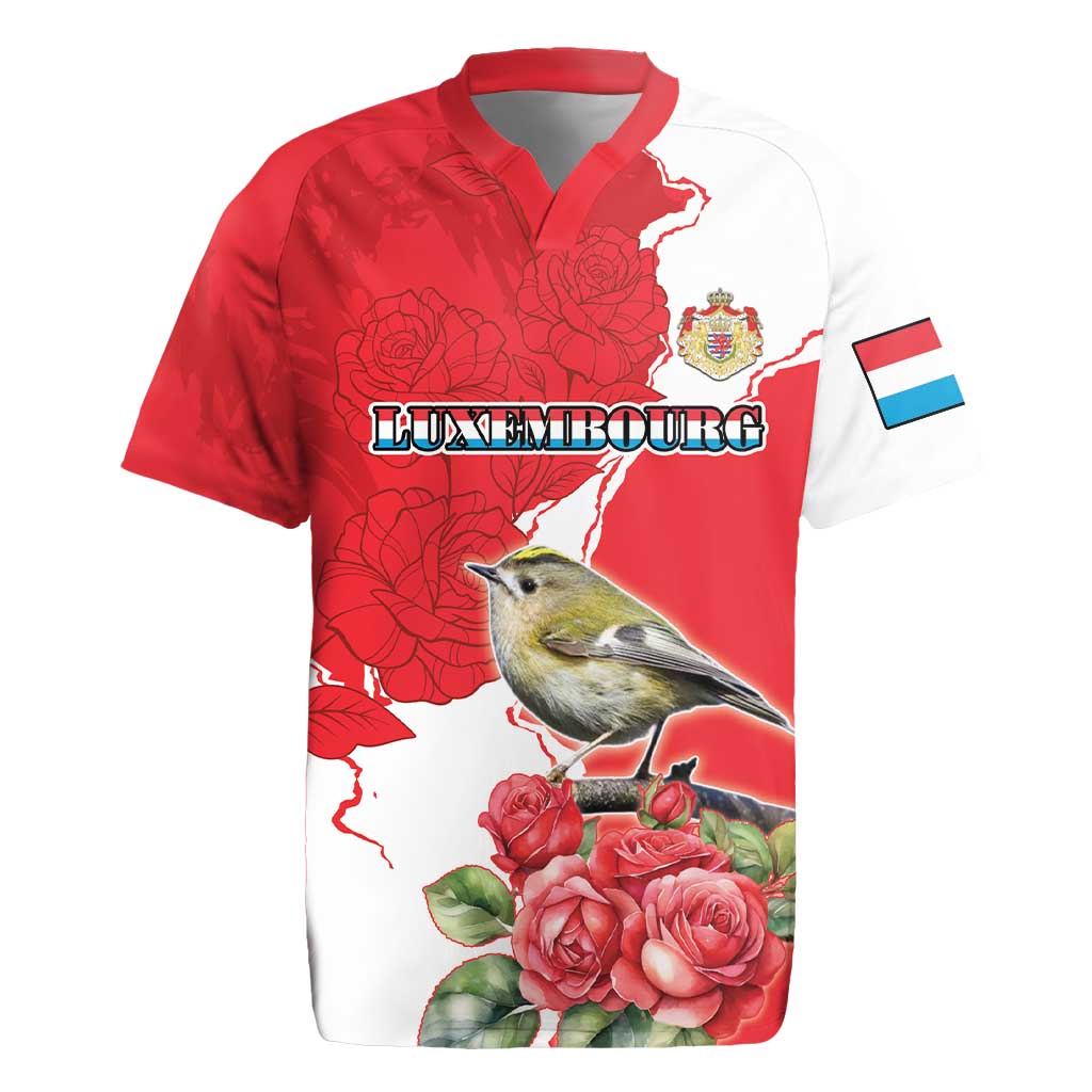 Personalized Luxembourg Goldcrest Regulus Rugby Jersey Red Roses - Wonder Print Shop