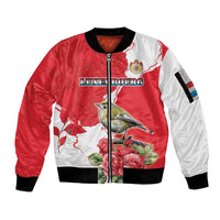 Personalized Luxembourg Goldcrest Regulus Sleeve Zip Bomber Jacket Red Roses - Wonder Print Shop