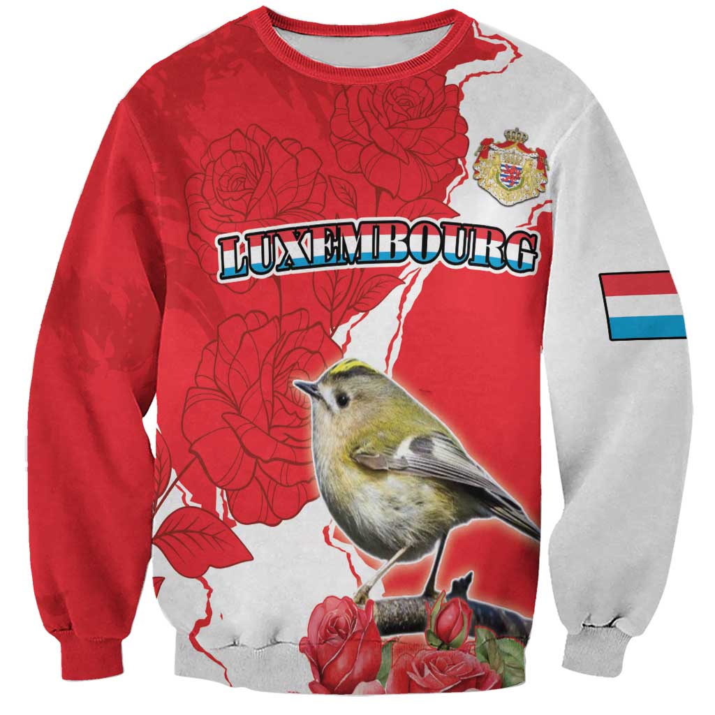 Personalized Luxembourg Goldcrest Regulus Sweatshirt Red Roses - Wonder Print Shop