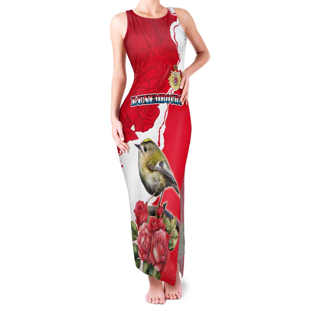 Personalized Luxembourg Goldcrest Regulus Tank Maxi Dress Red Roses - Wonder Print Shop