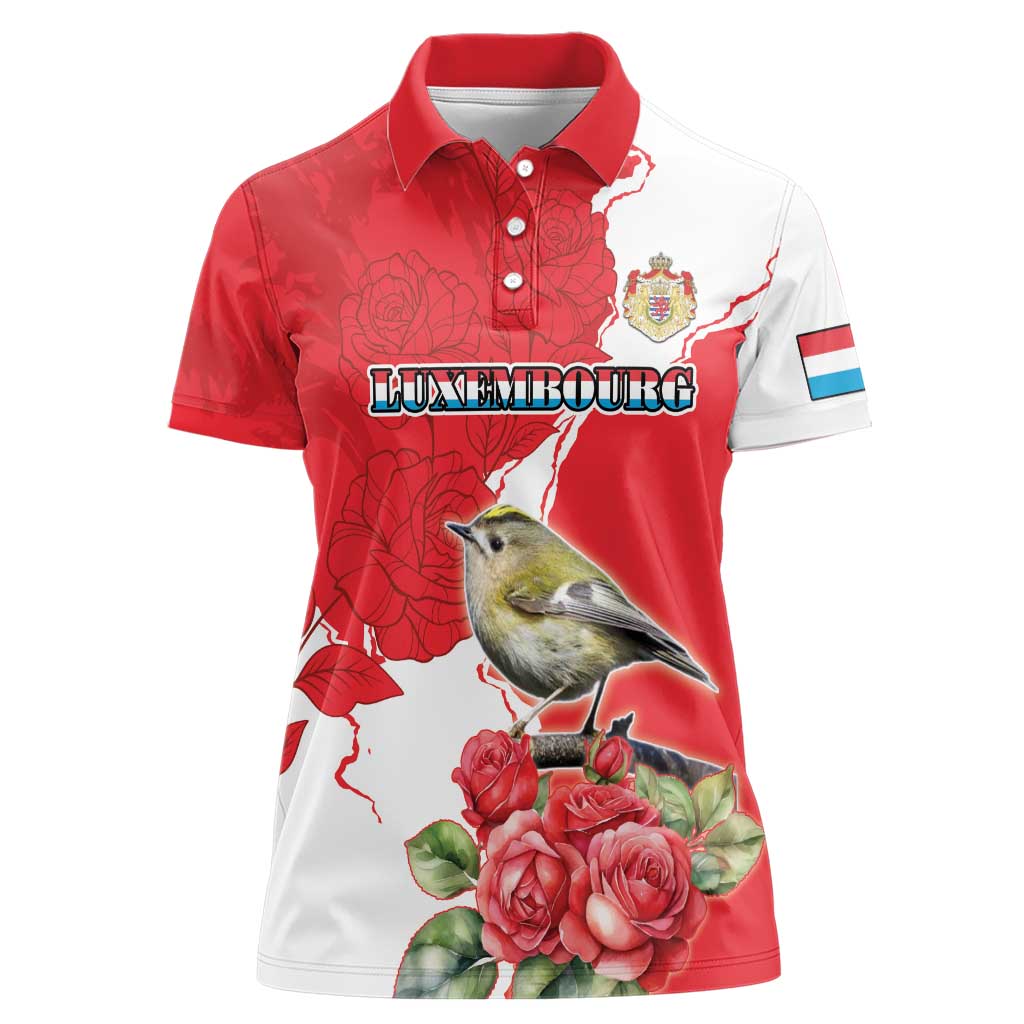 Personalized Luxembourg Goldcrest Regulus Women Polo Shirt Red Roses - Wonder Print Shop