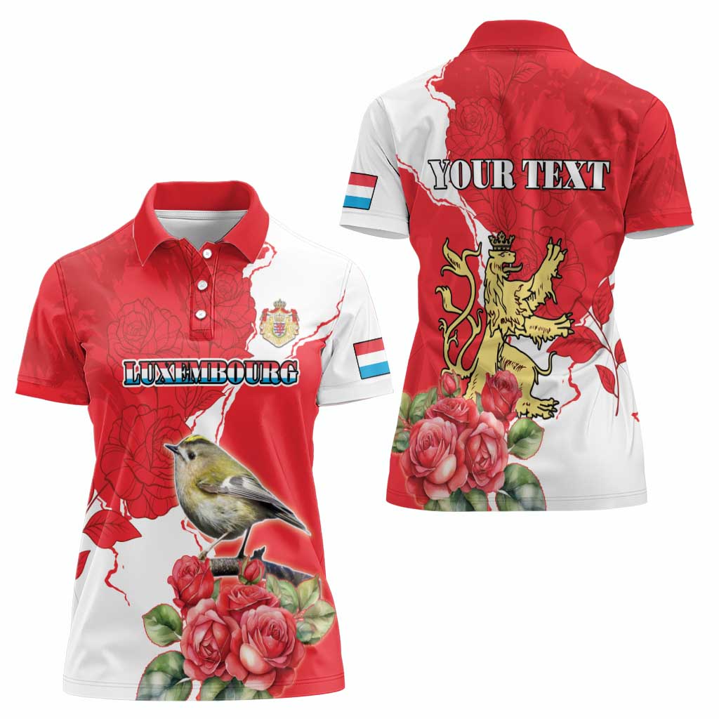 Personalized Luxembourg Goldcrest Regulus Women Polo Shirt Red Roses - Wonder Print Shop