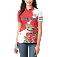 Personalized Luxembourg Goldcrest Regulus Women Polo Shirt Red Roses - Wonder Print Shop